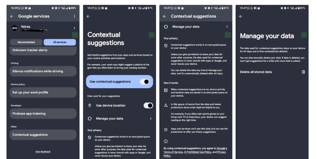 ميزة الاقتراحات السياقية